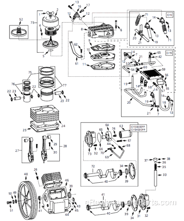 Page A Diagram and Parts List for CI15K000PA 1998 Campbell Hausfeld Compressor